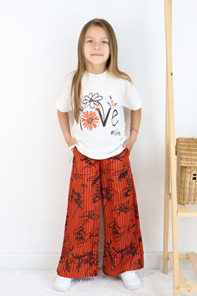 FESSHERA 🌸   Girl''Love # Life'' Printed T-Shirt & Striped Patterned Loose Pants Set 🌸