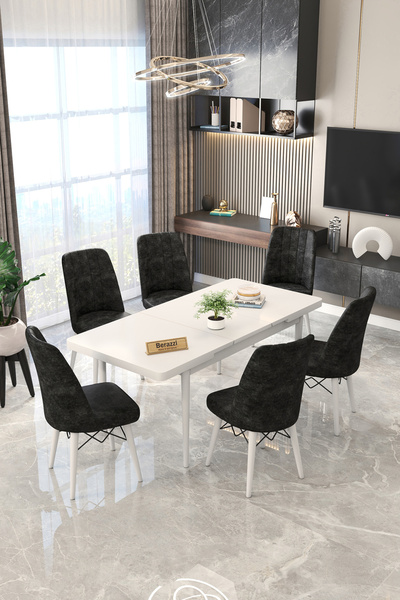 Maholandin Won serisi 6 Kişilik Açılır Masa Sandalye Takımı Mutfak Masası Tak...