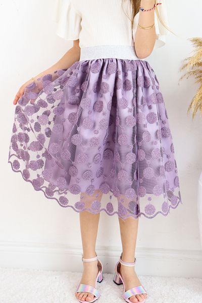 FESSHERA 🌸   Girl's Embossed Lace Midi Skirt – the Centerpiece of Special Occasions 🌸