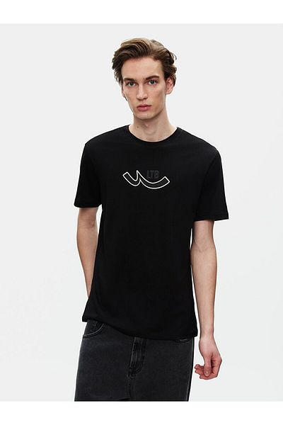 Ltb Basic Sıgn Printed Crew Neck Regular μαύρο μπλουζάκι