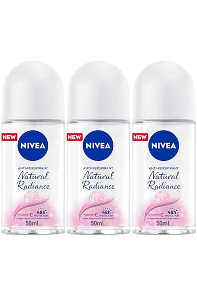 NIVEA Natural Fairness Roll-On Antiperspirant for Women, 3x50ml