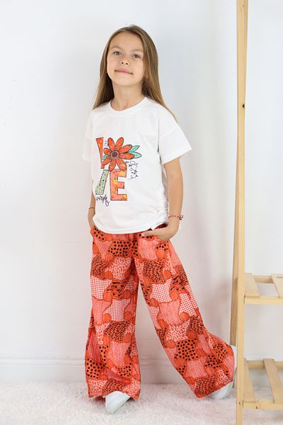 FESSHERA 🌸   Girls'''Love Yourself'' Printed T-Shirt and Geometric Ethnic Pattern Wide Leg Pants Set