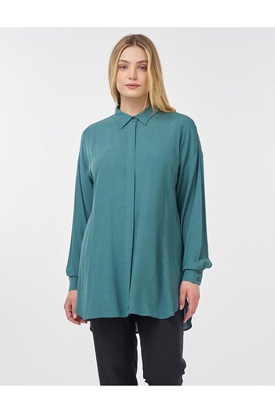 Kayra Hidden Paw Shirt Collar Tunic Cyan