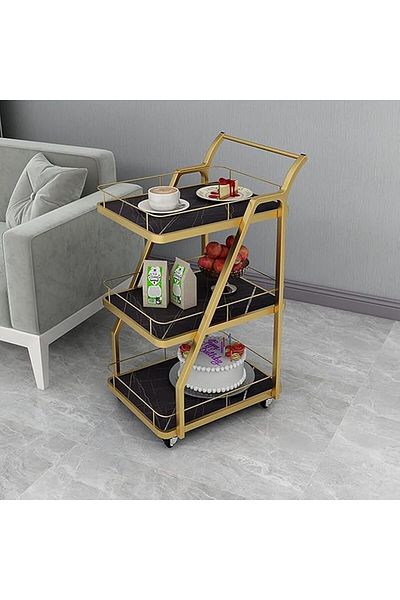 Generic عربة تقديم حديد خشب رخامي - 85×65×41