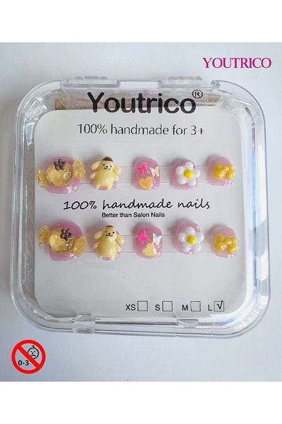 Youtrico Kid Press-on Nails 100% Handmade Candy Pudding Green, Safe for 3+ ,L
