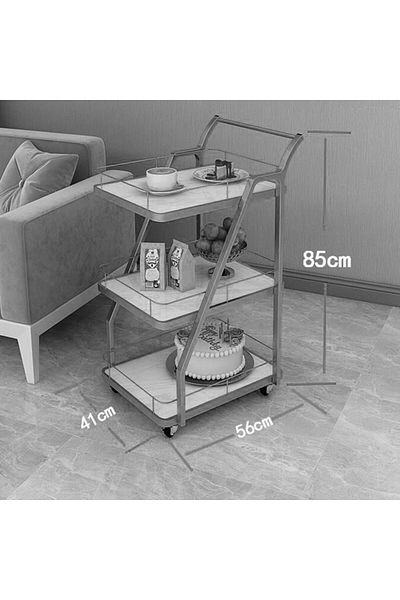 Generic عربة تقديم حديد خشب رخامي - 85×65×41