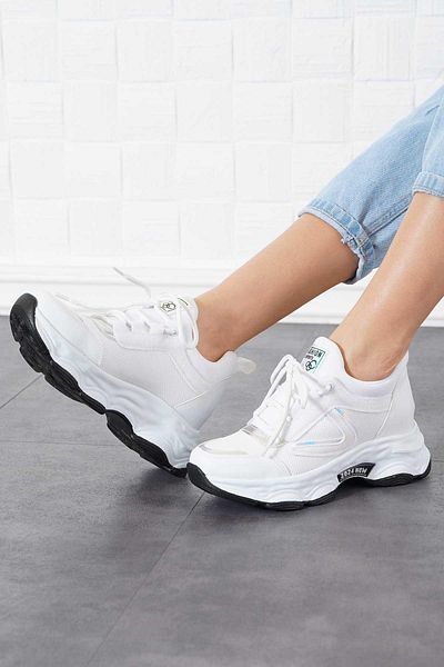 Moda Pie Pantofi sport pentru femei Proste cu talpă înaltă, piele albă