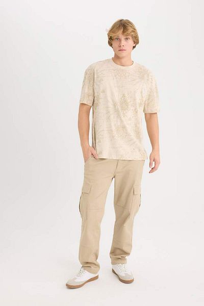 DeFacto New Season 100% Cotton Boxy Fit Crew Neck Patterned Short Sleeve T-Shirt