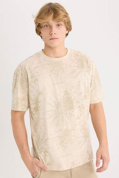 DeFacto New Season 100% Cotton Boxy Fit Crew Neck Patterned Short Sleeve T-Shirt