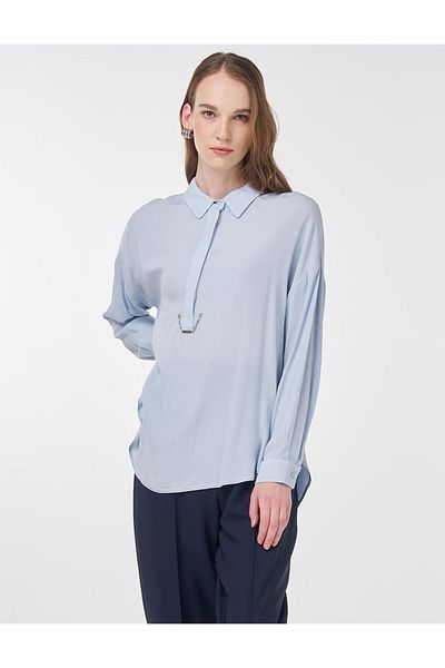 Kayra Μπλούζα Half Placket Viscose Μπλε