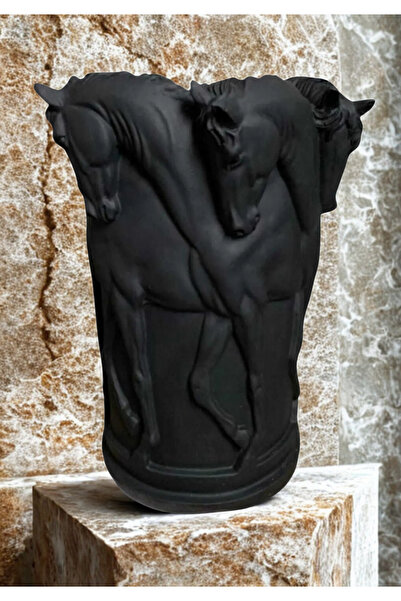 İki Cadı Tasarım Dekoratif Mat Siyah Atlı Vazo