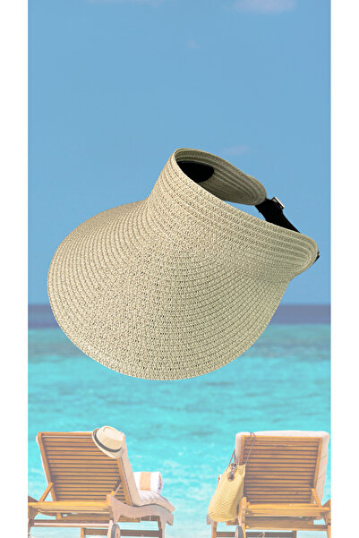 BY SCK Kadın Hasır Şapka Yazlık Plaj Şapka Premium Kalite - Vizör Şapka