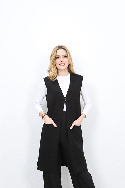 Özenli Triko Black Steel Mesh Tunic Vest