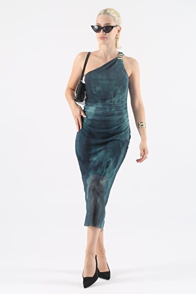 Madmext Φόρεμα από τούλι με πράσινη στάμπα με έναν ώμο - MG2202