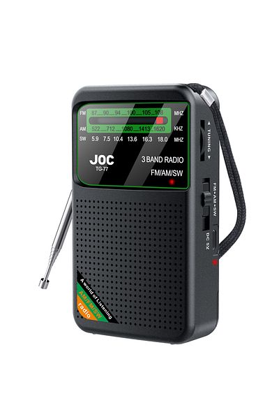 VODOOL TG77 Black Battery Operated Radio FM AM SW Radio Built-in Speaker Pointer Pocket Radio Type-C Rechar