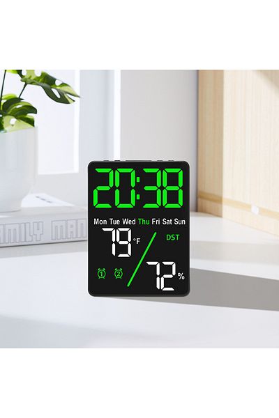Choice Black shell Green Digital Alarm Clock 3-Level Brightness Dimmable Led Electronic Wall Clock Temperat