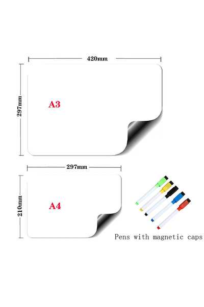 Choice لوح مسح جاف مغناطيسي بحجم A3 وA4 مع 5 أقلام وأقلام تحديد للثلاجة ولوح سبورة بيضاء ولوح مطبخ قابل للمسح