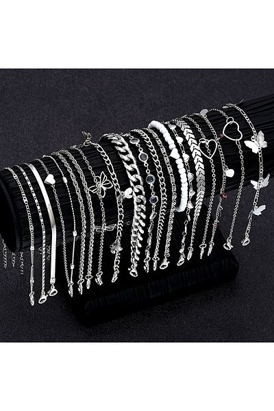 Choice AY6177702HB 20 Pcs/Set Fashion Metal Butterfly Heart Pendant Anklets Set Bohemia Vintage Pearl Foot