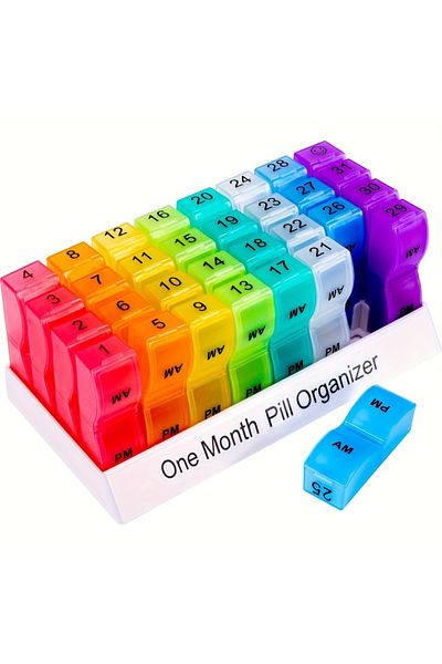 Choice MULTI Monthly Pill Organizer For 30 Day, 2 Times a Day, One Month Pill Case AM PM, Travel 4 Week Pil