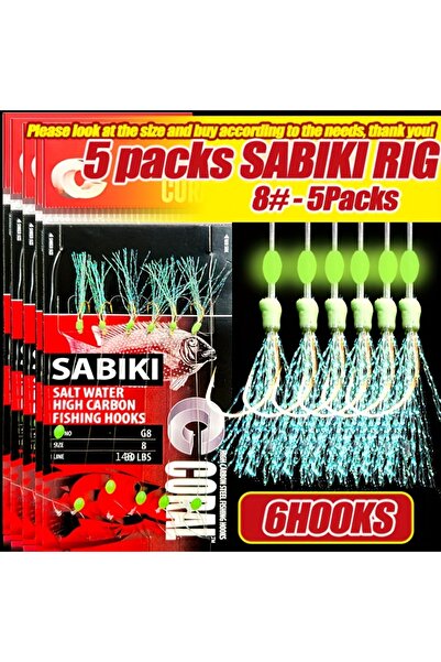 Choice مقاس 8، 5 عبوات من TAKBAS، 1/5 عبوات من أدوات صيد السمك Sabiki، أدوات ...