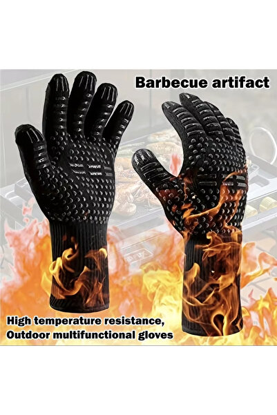 Choice black 1PCS Piece BBQ Gloves High Temperature Resistance Oven Mitts 500...