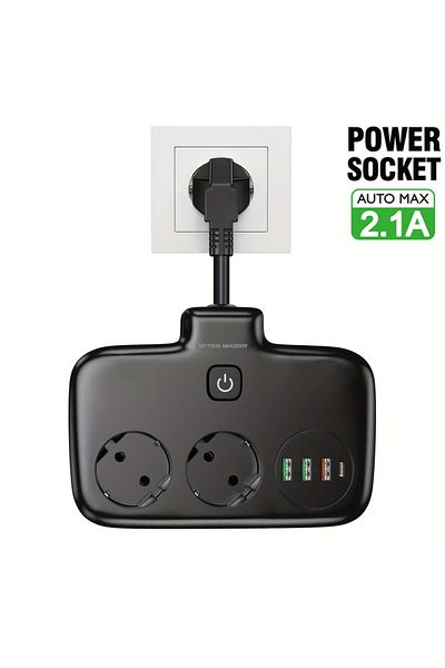 Choice قابس الاتحاد الأوروبي T2535 أسود، قابس الاتحاد الأوروبي KR، شريط طاقة، منافذ تيار متردد، مقبس حائط كهربائي متعدد المنافذ، سلك تمديد