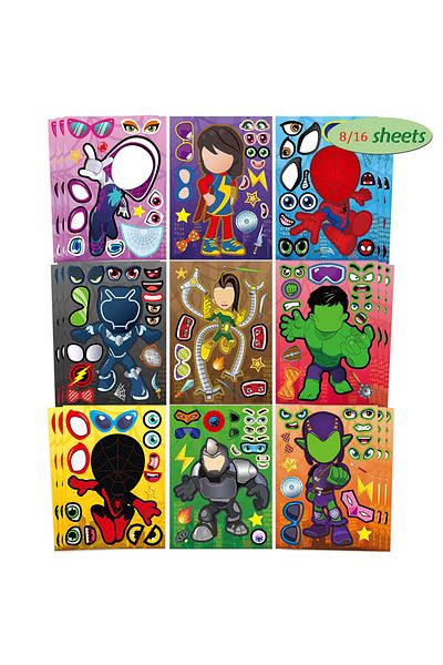 Choice 18pcs 9/18sheets Disney Spiderman And His Amazing Friends Puzzle Stickers Kids Anime Make-a-face Ass