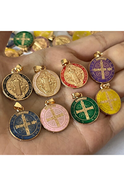 Choice مجموعة من 10 قطع من ميدالية القديس بنديكت الدينية متعددة الألوان، مطلي...