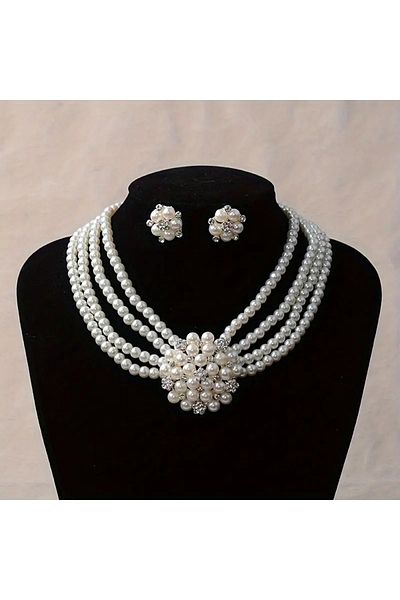 Choice S039 3 Pcs/set Fashion Women's Jewelry Set Luxurious Artificial Pearls Wedding Parties Simple Girls