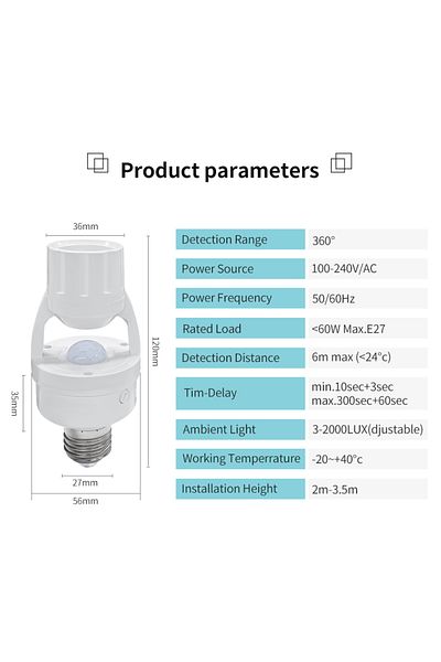 GGBEE 1PCS E27 Bulb Holder with PIR Motion Sensor E27 Lamp Base Socket Converter Smart Light Switch Infrar