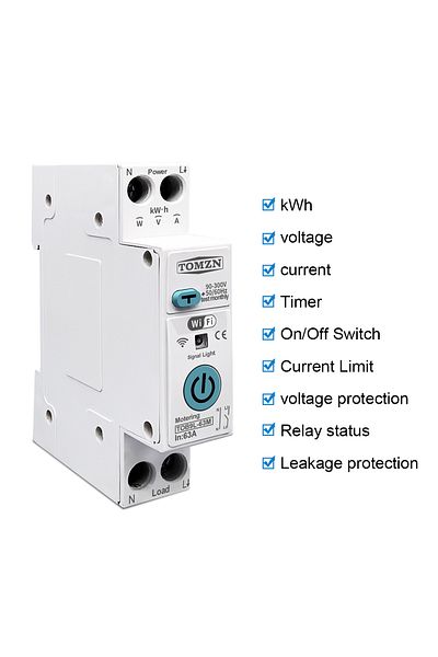 TOMZN Tob9l-63m Tuya 63a 1p N Wifi Smart Switch Energy Meter Metering Circuit Breaker Voltage Curren