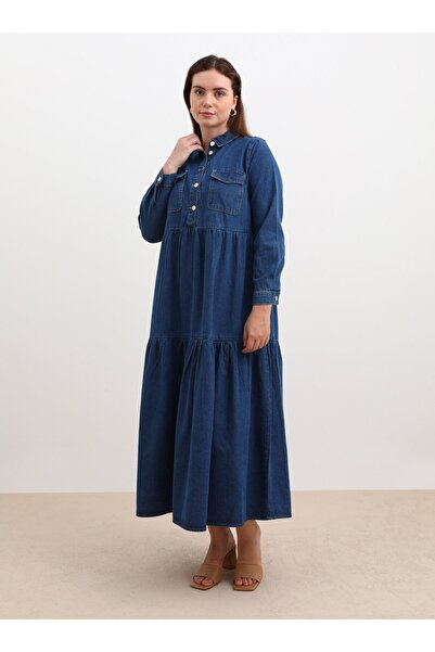ALİA Джинсова сукня великого розміру в складку темно-синя Alia
