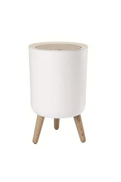 Choice 7L Round Trash Can With Lid, White Garbage Can With Foot, Paper Basket, Waste Bin For Bedroom Kitche