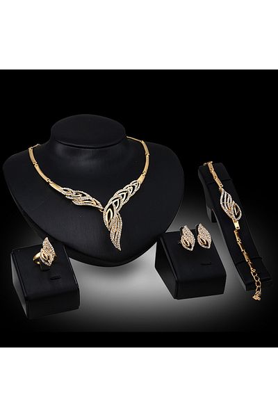 Choice 80813702-G 5 pieces of women's trendy wing earrings, necklaces, bracelets, ring sets, weddings, banq