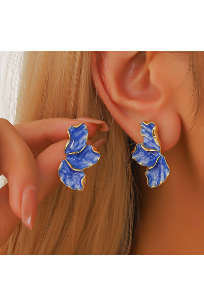 Choice 801198-أقراط نسائية زرقاء من قطعتين بتصميم زهرة زيتية متقطرة من أوراق ...