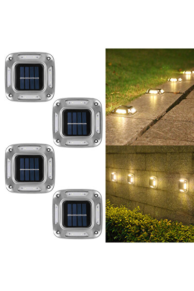 Choice إضاءة دافئة 4 قطع مصابيح رصيف تعمل بالطاقة الشمسية 8 مصابيح LED لسطح الطريق ضوء خارجي مقاوم للماء لاسلكي لمسار الحرب
