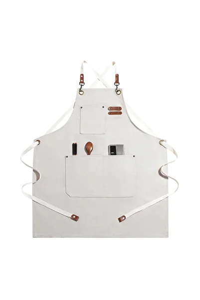 Choice Beige New Fashion Canvas Kitchen Aprons For Woman Men Chef Work Apron For Grill Restaurant Bar Shop