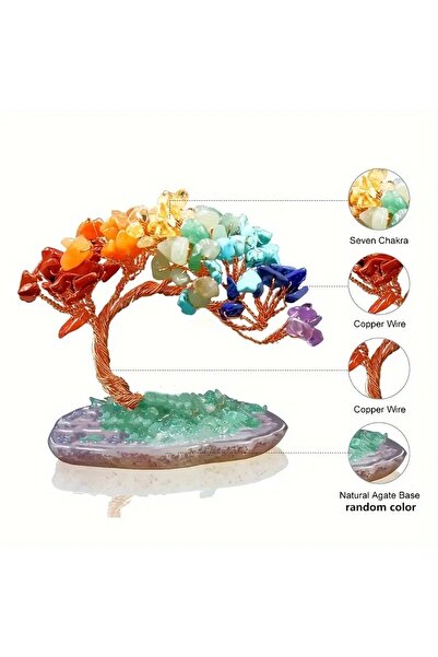 Choice قطعة واحدة من الشاكرات السبع، قطعة واحدة من حجر الكريستال الملون الطبيعي المطحون، قاعدة من قطعة عقيق كريستال شجرة فينجتيل