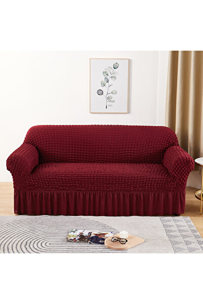 Choice غطاء أريكة مكون من 4 مقاعد بلون عنابي، قطعة واحدة، غطاء أريكة شبكي مرن للغاية، مناسب للأريكة المزخرفة