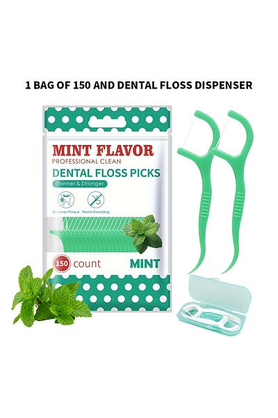 Choice Package A 150 Mint Dental Floss Sticks With Floss Dispenser, Cleaning Tool For Interdental Spaces