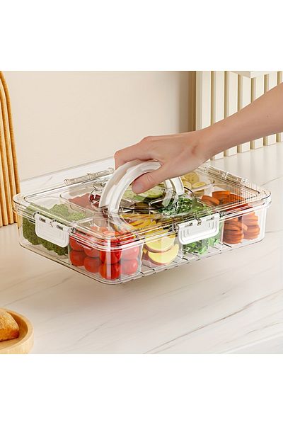 Choice Beige 4-cell Clear Divided Plate with Lid, Food Storage Box, Snack Box, 4/8 Grid Snack Box, Fruit St