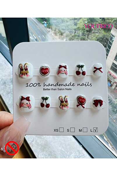 Youtrico أظافر صناعية للأطفال، مصنوعة يدويًا بنسبة 100%، بنقشة أرنب الكاكاو، ...