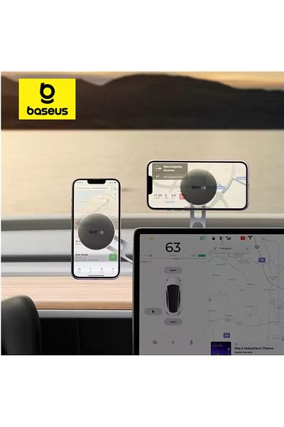 Baseus Silver Magnetic Car Phone Holder For Tesla Display App Foldable 360 Degree Rotation