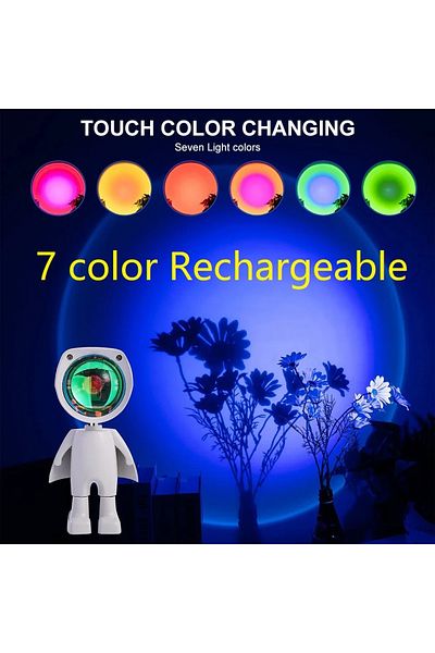 Choice Rechargeable 7 colors changeable Rechargeable Astronaut Robot Rainbow Projection Sun Lamp Table Nigh
