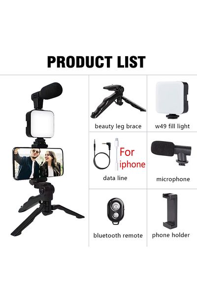 STTKGZD For Iphone Ay49 Smartphone Vlogging Kit With Tripod Phone Holder Mini Microphone Led Fill Light Star