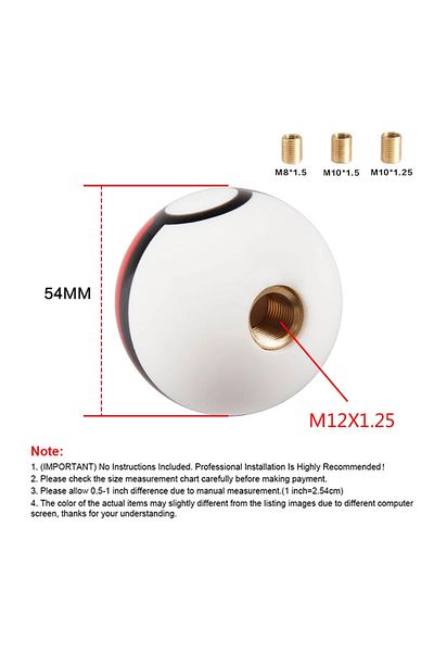 Choice Diameter 54mm PokeBall Racing Universal Round Gear Shift Knob M10X1.5 / M8x1.25 / M10x1.25 / M12x...