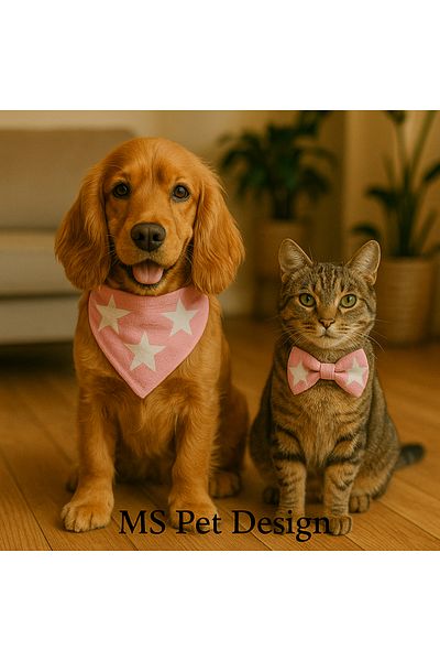 MS Pet Design Adjustable Cat Dog Bandana Bow Tie Set