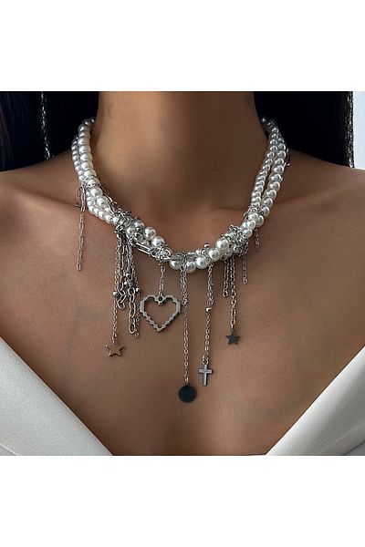 Choice C00k1bk06946 Ingemark Multilayer Vintage Star Love Heart Tassel Link Pendant Choker Necklace Creativ