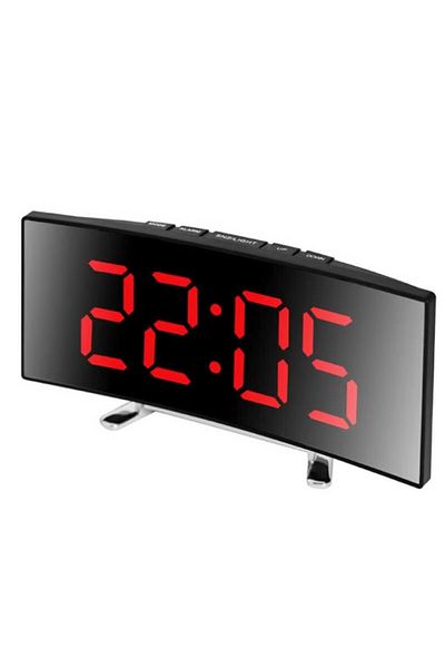 Choice G2234B Creative Curved Electronic Clock LED Large Mirror Alarm Clock Silent Smart Desktop Clock Livi