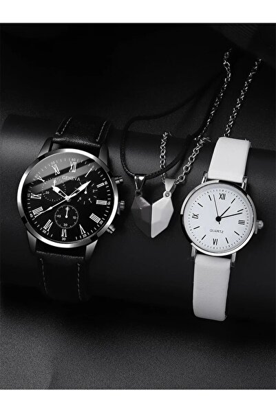 Choice ساعة كوارتز بحزامين للرجال والنساء باللون الأسود، مكونة من 4 قطع، أنيق...